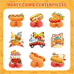 Vibrant Hot Dog Honeycomb Table Toppers – 9 PCs for Birthday Bashes