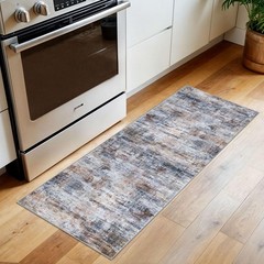 IOHOUZE Abstract Runner Rug 2×5 Ft 2′ x 5′ (Runner), Orange/Brown/Grey