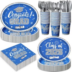 350 Pcs Blue and Silver Graduation Decorations Class of 2026 Disposable 12 in…