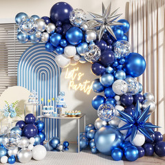 Blue Balloon Arch Kit Navy Metallic Silver White Party Decorations Set