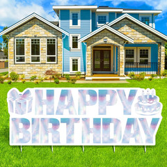 Large Happy Birthday Yard Sign with Stakes,Glow Blue Happy Birthday Decorations