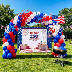 142PCS Red White and Blue Balloons Arch Garland Kit, 4Th of July Balloon Arch wi