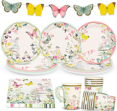 50Pcs Fairy Party Wildflower Decorations Disposable Tableware Butterfly Bunting,