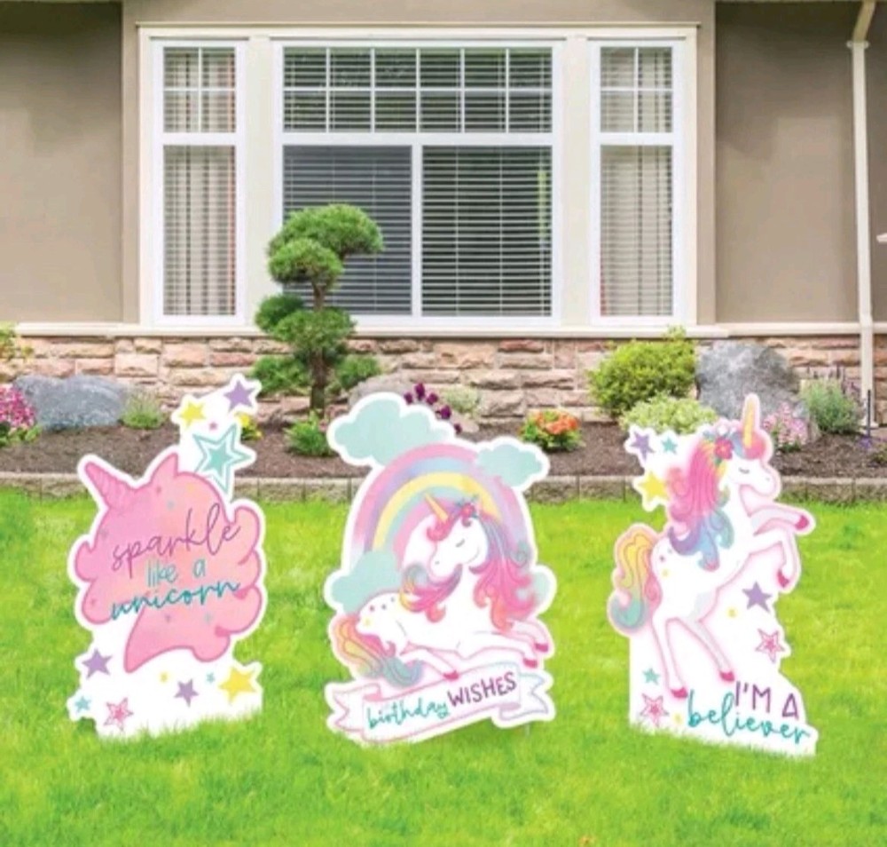 Enchanted Unicorn Birthday Party Large Yard Signs 24.8″ x 15.8″ 3 Signs NEW