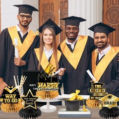 Black and Gold Graduation Table Decorations,12pcs Black and Gold Graduation Deco