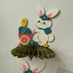 Vtg Hallmark Paper Honeycomb Easter Bunny & Chick Cut Out Table Decor SEE & READ