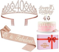 Chic 40th Birthday Gift Set: Crown, Sash & Sparkling Cake Topper in Rose Gold