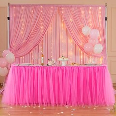 Partisky 9Ft Length Hot Pink Tulle Table Skirt For Rectangle Round Tables