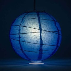 12″ Dark Blue Round Paper Lantern, Crisscross Ribbing, Hanging Decoration