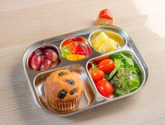 DleDan Stainless Steel Divided Plates Tray, 5 Section, Kids 2 pack, Silver
