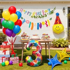 47Pcs 3rd Decorations for Boys Girls Number 3 Balloon Happy Banner Smile Star…