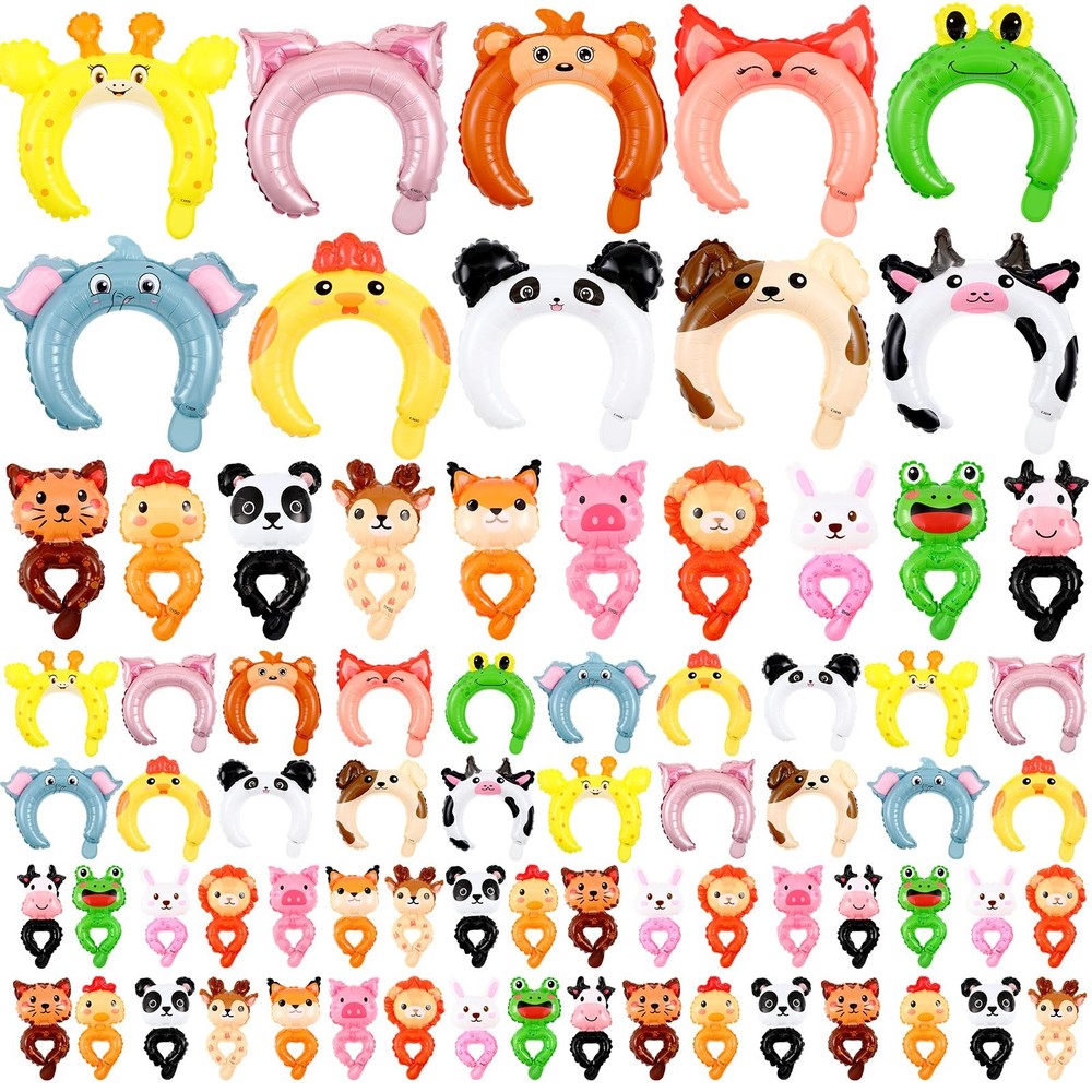 200 Pcs Zoo Animal Inflatable Party Set, Inflatable Headbands & Wrist Balloon…