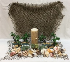 Beach Party Decor Table Fish Net Centerpiece Sea Shell Palm Tree Candle HUGE Lot