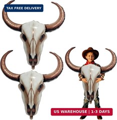 CrazyJan 2PCS Western Long Horn Cow Balloons Cowboy Longhorn Foil Balloons for C
