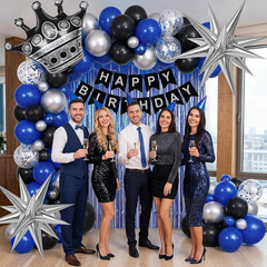 Navy Blue Birthday Decorations for Men with Black Metallic Silver Navy Blue