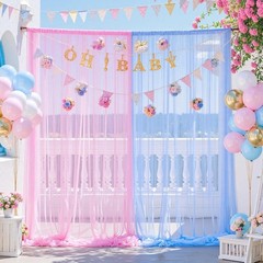 Pink and Blue Backdrop Curtain for Gender Reveal Girl and Boy Party Sheer Tulle