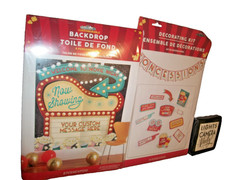 Movie Night Theme Party Decorations Kit – Backdrop, Popcorn, Tickets, Napkins