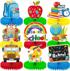 Back to School Decorations – 9PCS Honeycomb Centerpieces, Back to School Party D