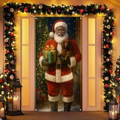 Merry Christmas Door Cover 71×35 Inch Front Porch Door Banners Decoration Win…