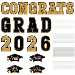20 PCS Graduation Yard Signs – Black Gold Congrats Grad Lawn Stakes, Class of 20