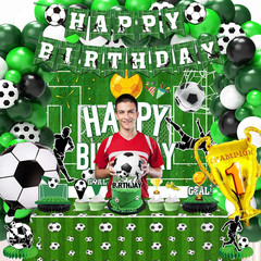 Soccer Birthday Party Decorations, 120Pcs Kit with Tablecloth, Backdrop