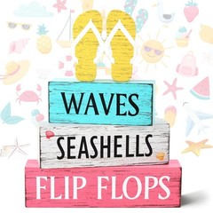 4 Pcs Summer Wooden Tiered Tray Decor, Flip Flops Decorations Gifts for Home,…