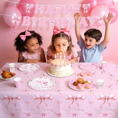 Delightful Pink Bow Party Kit for 24: Plates, Napkins & Bachelorette Essentials