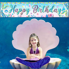Mermaid Happy Birthday Banner under the Sea Princess Party Decor Photo Backdrop