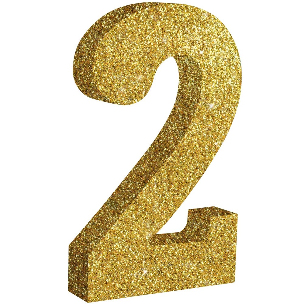 1 PCS 7.8 Inch Gold Glitter Number 2 Wooden Table Centerpieces Birthday Party