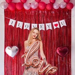 Red Foil Fringe Curtains 3 Pack 3.2 x 8.2 ft Shiny Tinsel Backdrop for Birthd…