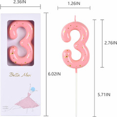 2.76 Inch Classical Pink Gold 3 Number Birthday Candles, Gold & Cake Number Cand