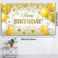 Happy Birthday Decorations Backdrop Banner for Men Women Boys White and Gold