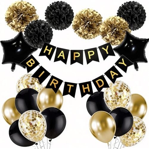 Stylish Gold & Black Birthday Decorations – Durable, Reusable & Easy to Assemble