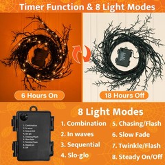 [8 Modes & Timer 6Ft 54 LED Willow Vine Twig Garland with 6FT-Orange, Orange