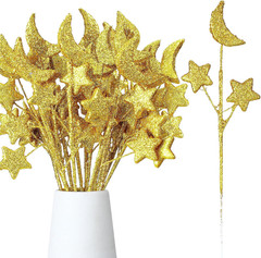 24 Pcs Moon Star Floral Picks Gold Moon Star Stem Vase Filler Baby