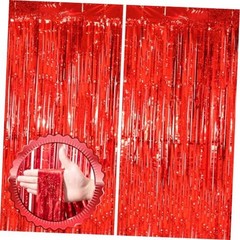 2 Pack Red Tinsel Foil Fringe Curtains, Red Party Decorations, Laser Red