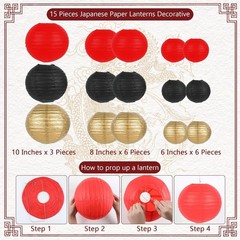 party greeting 28 Pcs Hibachi Party Decorations Asian Red, black, gold