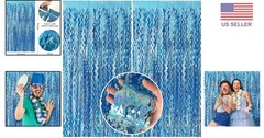 Sparkling Light Blue Foil Fringe Curtains 2 Count – Ideal for Any Celebration