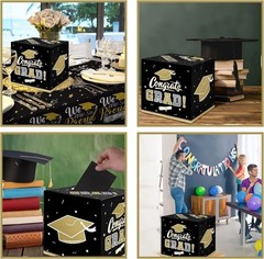 Graduation Decorations 2026 Card Box Black Gold Classic Paper Party Supplies