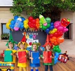 Back to School Balloons Hot Pink and Red Yellow Green Balloon Garland Arch Kit 1