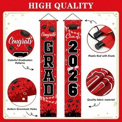Graduation Decorations Class of 2026 Red – Porch Banner Door Sign for Front D…