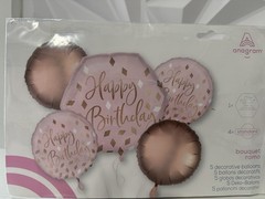Happy Birthday Balloon Bouquet 5pc Blush Rose Gold Foil