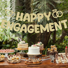 Pre-Strung Engagement Party Decorations,Glitter Happy Engagement Banner,Engaged