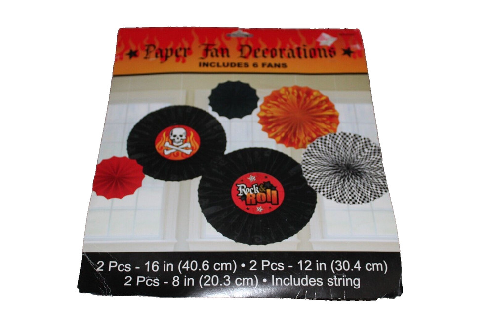 Rock On Heavy Metal Themed Party Printed Paper Fan Assortment Decoration 6 Fans