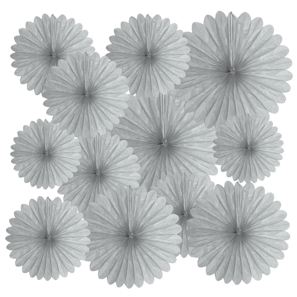 20 PCS Silver Grey Hanging Paper Fan Decorations for Wedding Birthday Party
