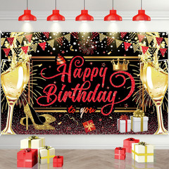 Red Black Gold Happy Birthday Banner, Red and Black Birthday Party Decorations B
