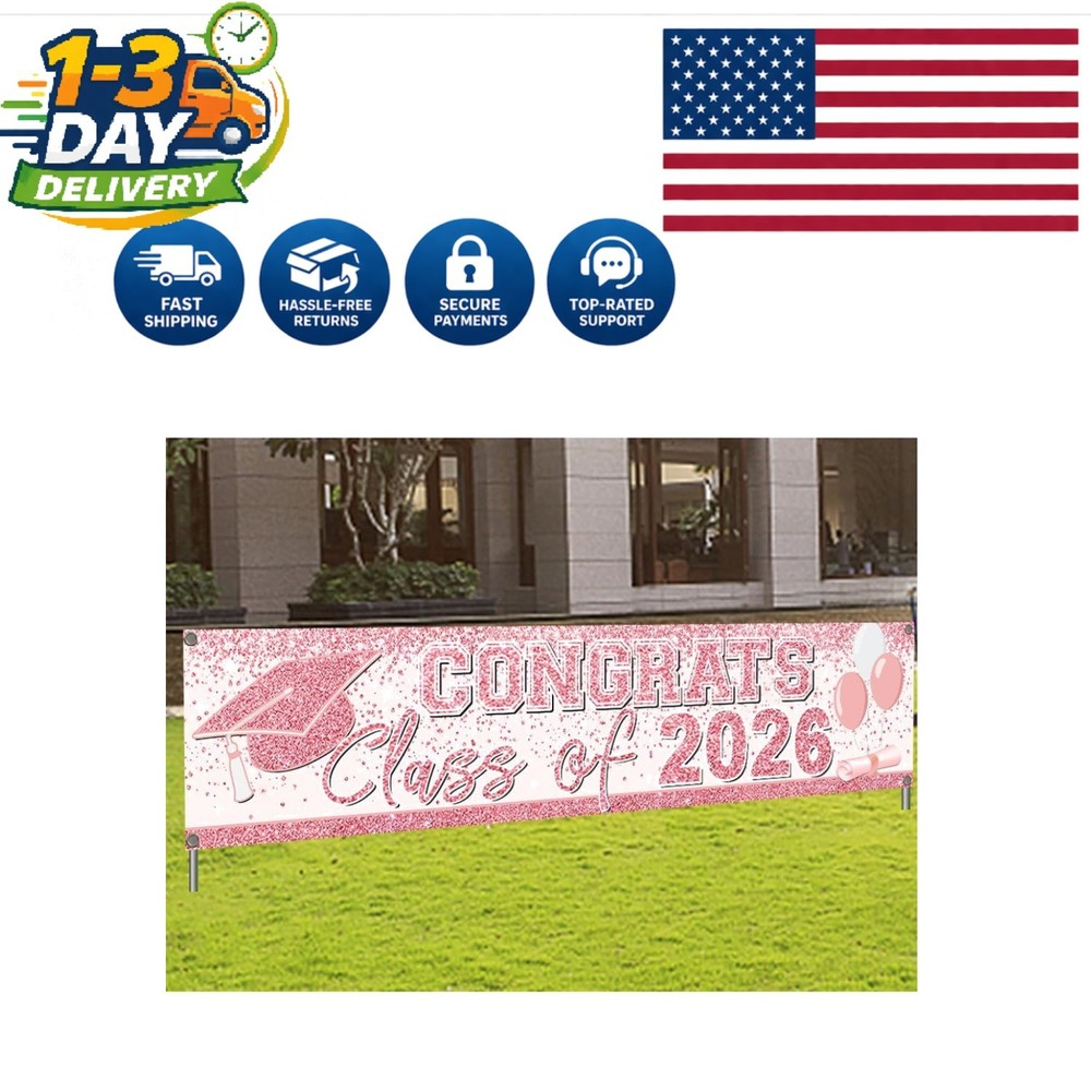 Waterproof Foldable Graduation Sign – Pink Rose Gold Class of 2026 Decoration
