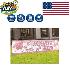 Waterproof Foldable Graduation Sign – Pink Rose Gold Class of 2026 Decoration
