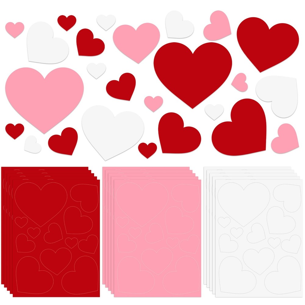 Assorted Red Pink White Heart Paper Cutouts Card Stock Valentines 360 PCS