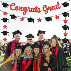 Graduation Decorations 2026 | Glitter Congrats Grad Banner Red and Black – 10 Fe